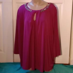 GLITTERSCAPE PURPLE  TOP WITH JEWELED NECKLINE 3X